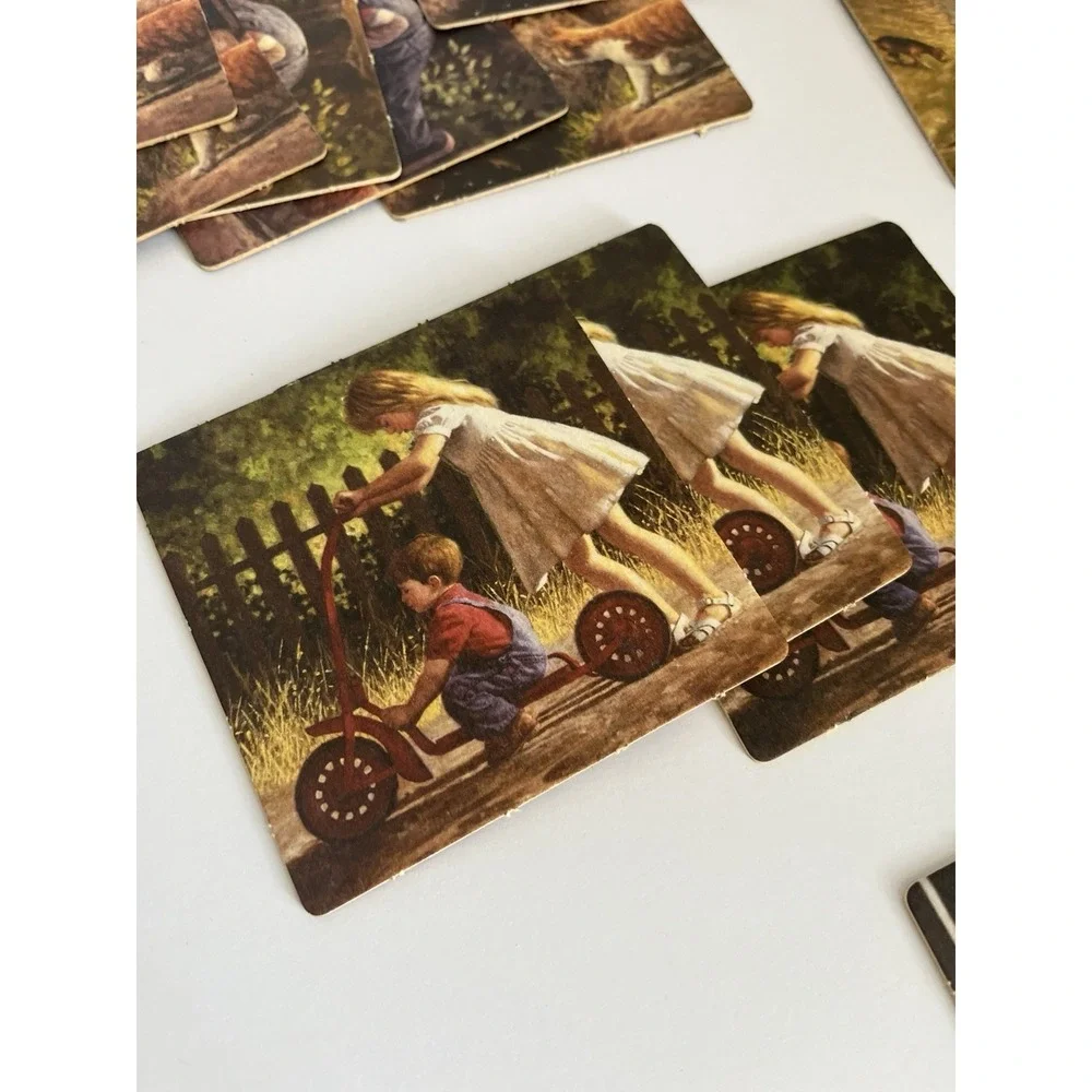 Vtg 23 cardboard Coasters Kids Country grandmas house decor 80s 90s fishing 3x3